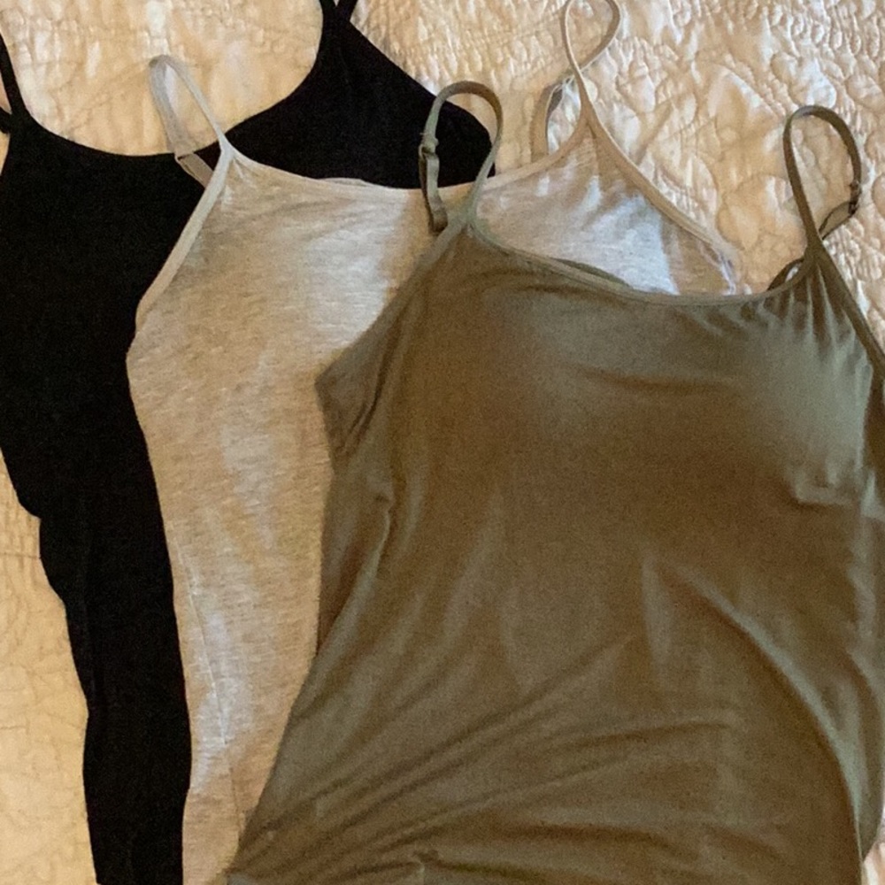 Women's Tank Tops with Built-in Bra (3 pc: blk, gray, olive) Small